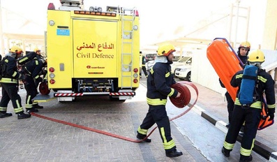 Qatar's Civil Defense controls fire at a hotel in West Bay Tower